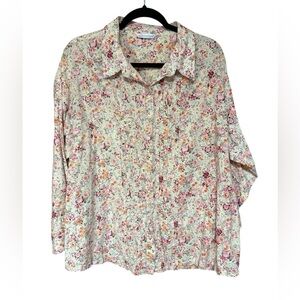 Silhouette Floral Pintuck Patterned Button Up 100% Cotton Shirt size 2X